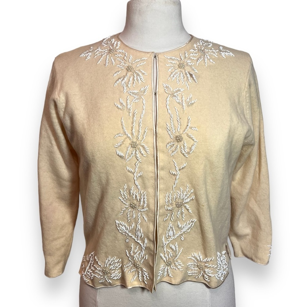 Vintage 1960s Beaded Wool Cardigan by Charles & Co